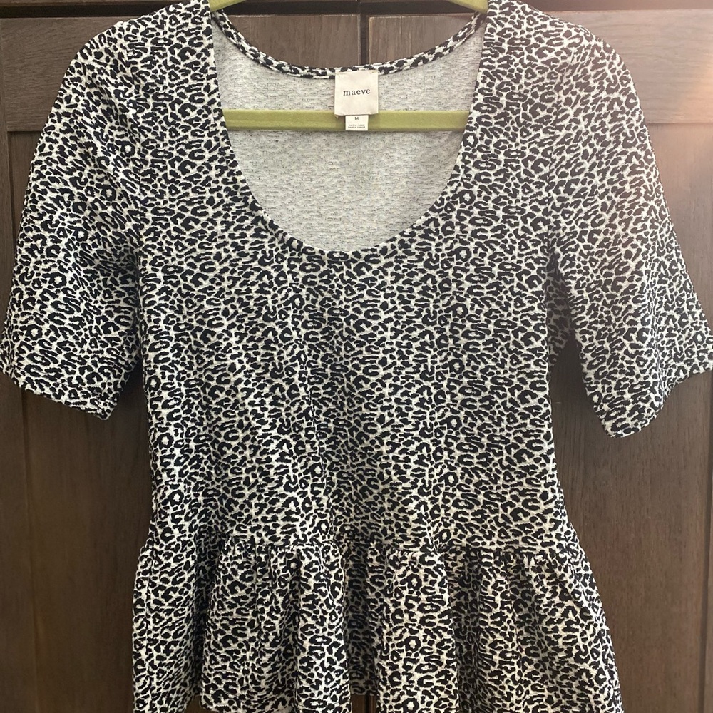 Maeve Black and White Animal Print Blouse